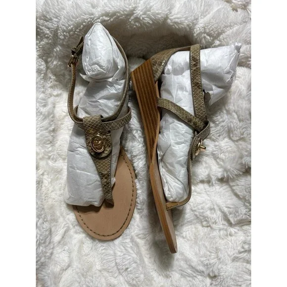 Coach Ingrid Natural Snake Print Leather Thong Sandals Ankle Strap Size 8 New - Picture 5 of 10
